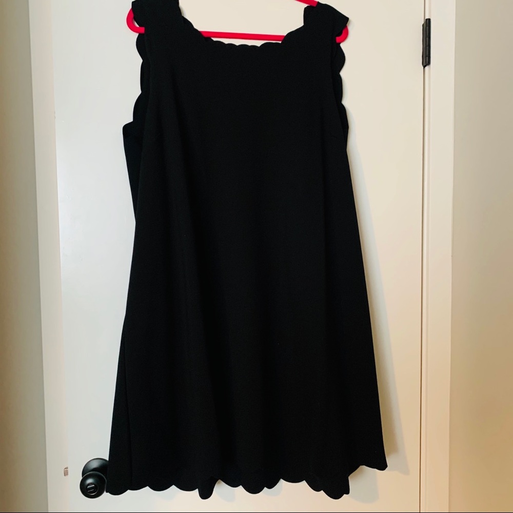 CATHERINE MALANDRINO Scalloped Trim Black Dress